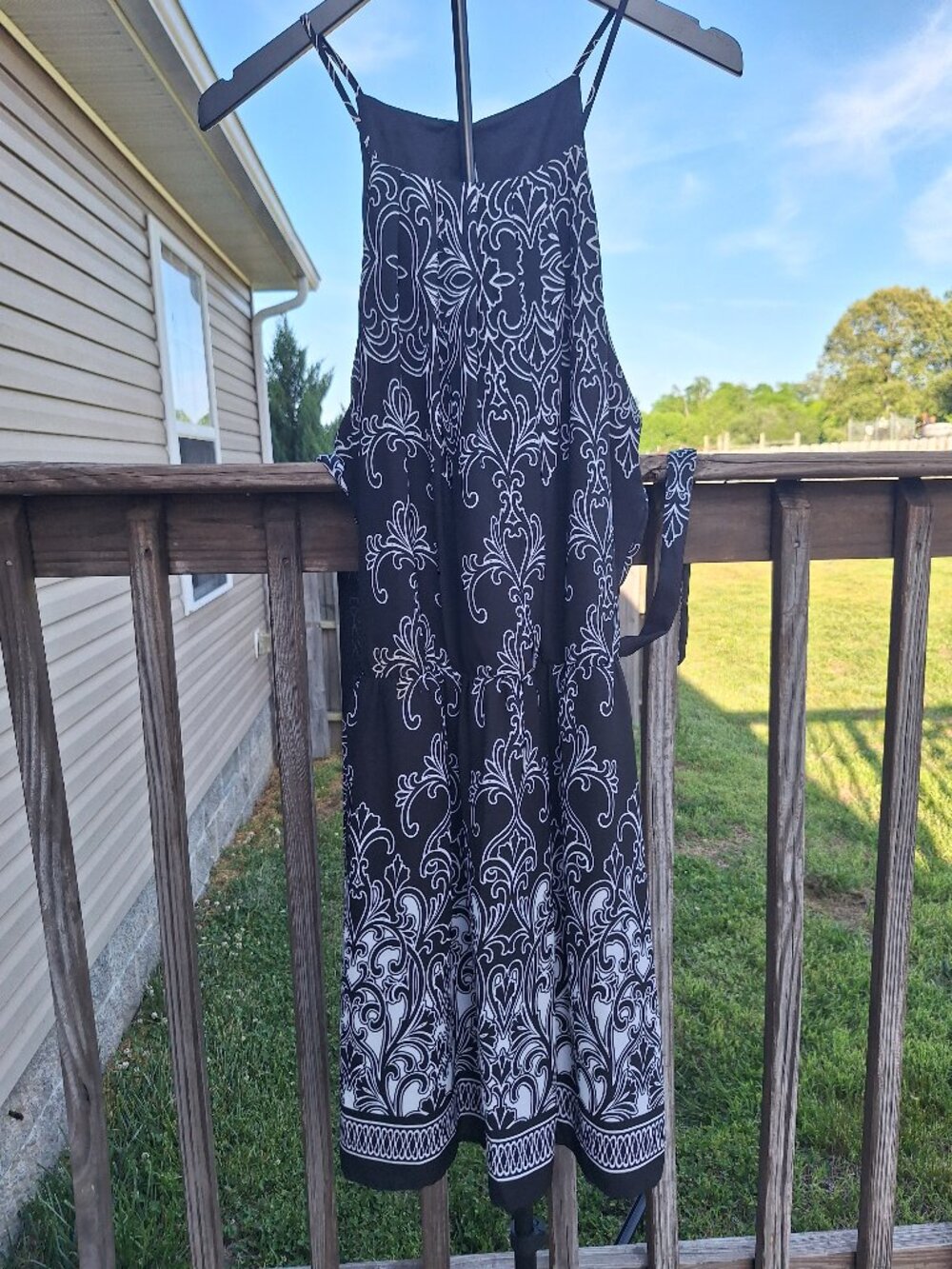 Bisou Bisou Spaghetti Strap Black & White Baroque Damask Print Dress Sz 14